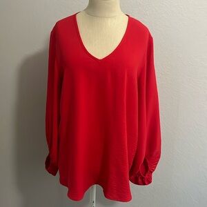 Red balloon sleeve blouse